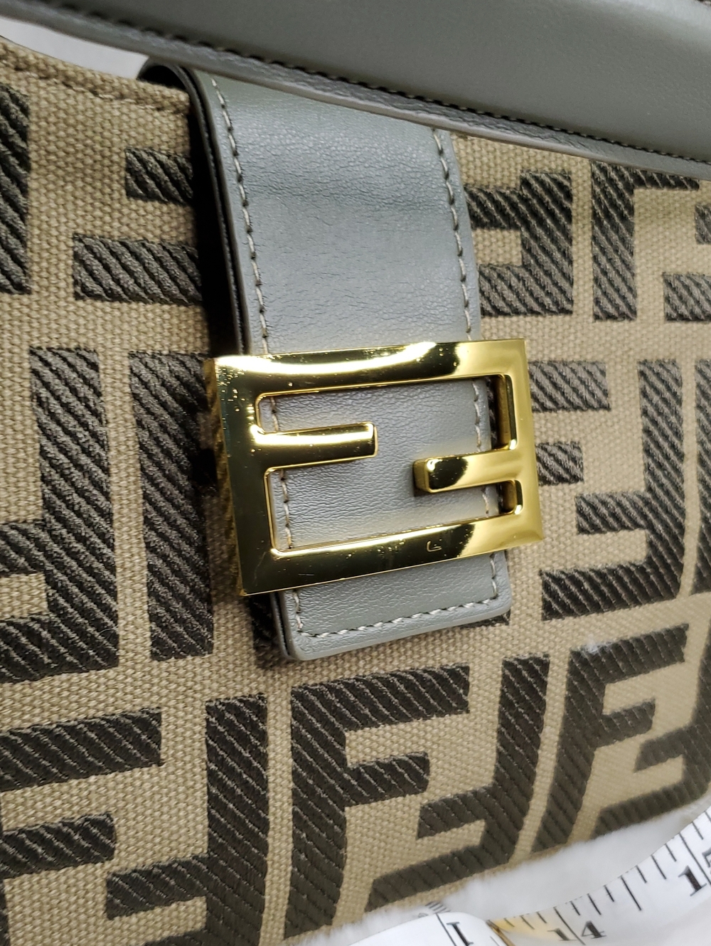 Beige & Brown Monogram Canvas Messenger Bag with Gray Strap - Picture 12 of 16